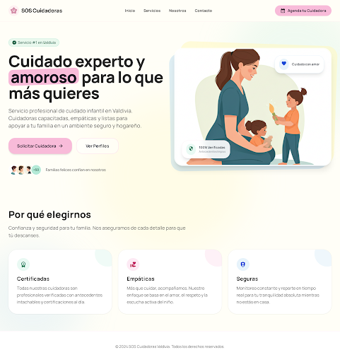 Cuidadora profesional SOS Cuidadoras con niños felices en un hogar cálido